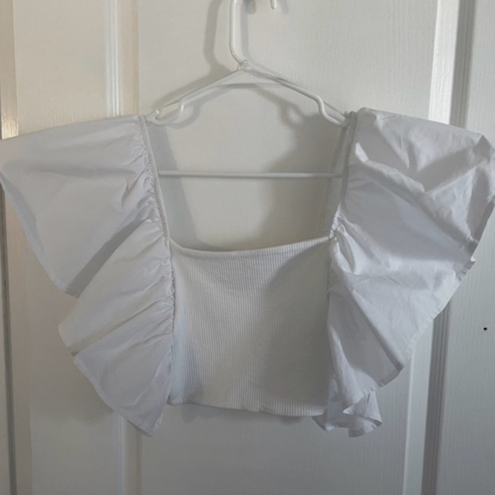 Zara White Ruffled Tank Top - Picture 2 of 3